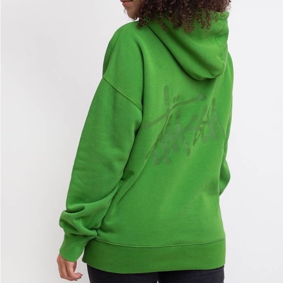 Stussy Women Slant Fleece Pullover Hoodie Sweatshirt Green - Picture 4 of 6